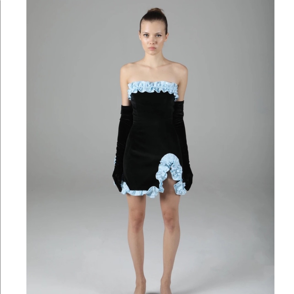 Miscreants London Mimi Mini Dress with Gloves - Black/Blue - Size 4/6